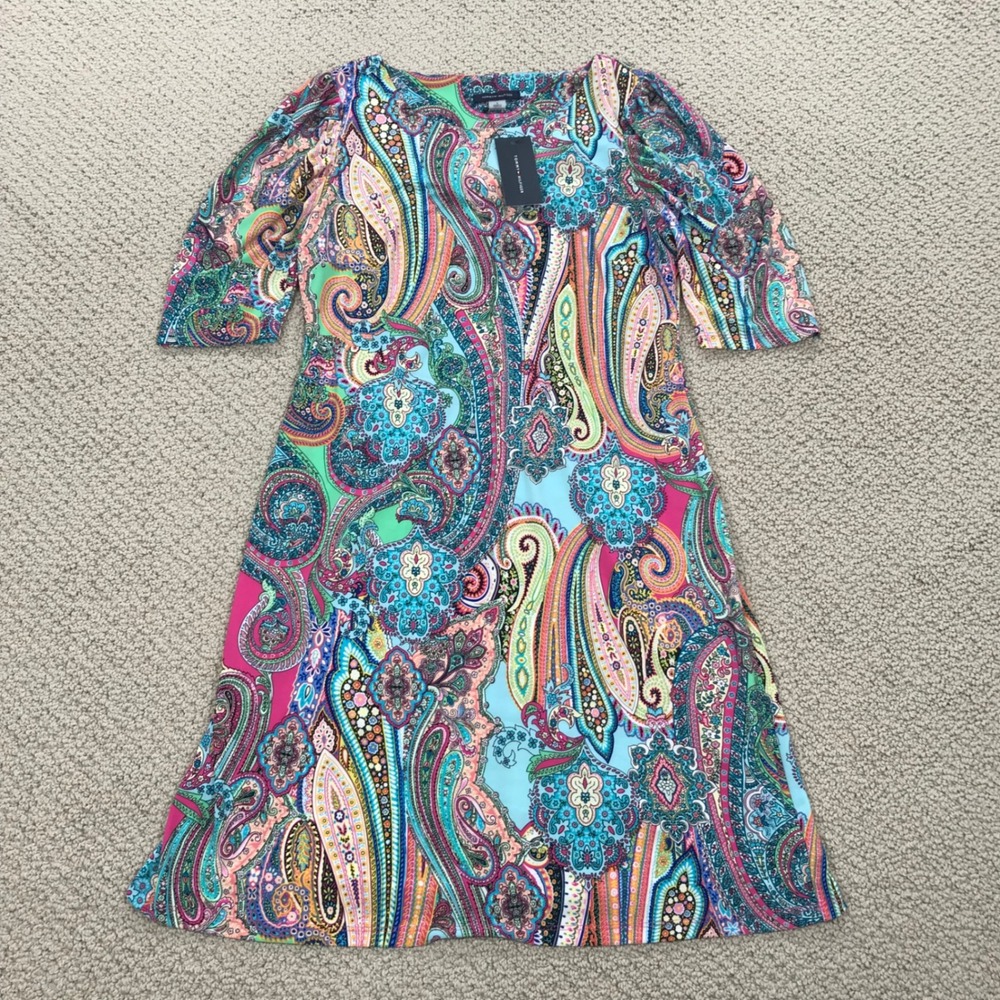 Tommy Hilfiger Multi Color Paisley Elbow Sleeve Sheath Dress Size 8 NWT